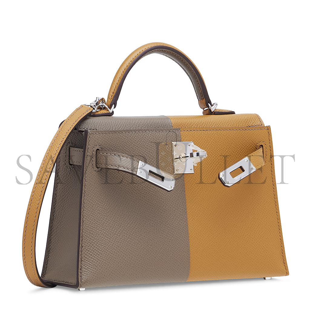 HERMÈS EDITION SESAME, ÉTOUPE & BLEU MINI KELLY II WITH PALLADIUM HARDWARE (19*12*5.5cm)